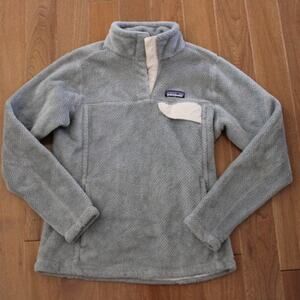 Patagonia Women's Re-Tool T-Snap Fleece Pullover Sweater Gray White‎ 25443 Small